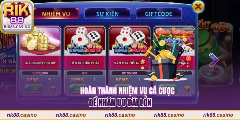Hoàn thành nhiệm vụ cược game mỗi ngày để nhận khuyến mãi Rik88
